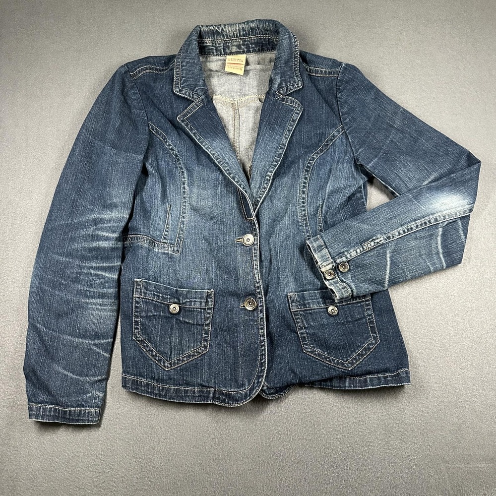 Vtg Faded Glory Denim Blazer Jacket Womens Large Blue Jean Y2K 90s Stretch Retro